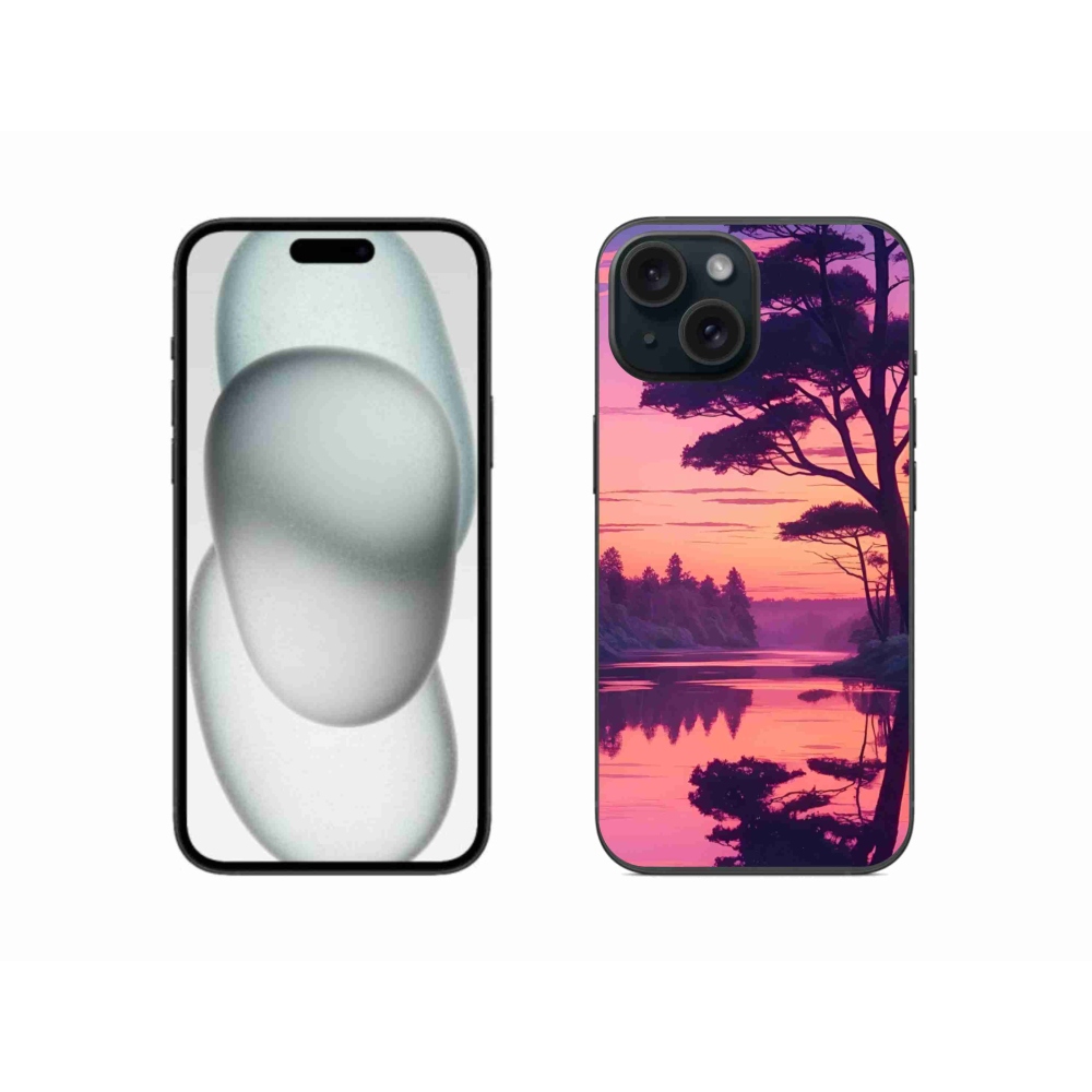 Gél borítás mmCase iPhone 15 készülékhez - naplemente a tó felett