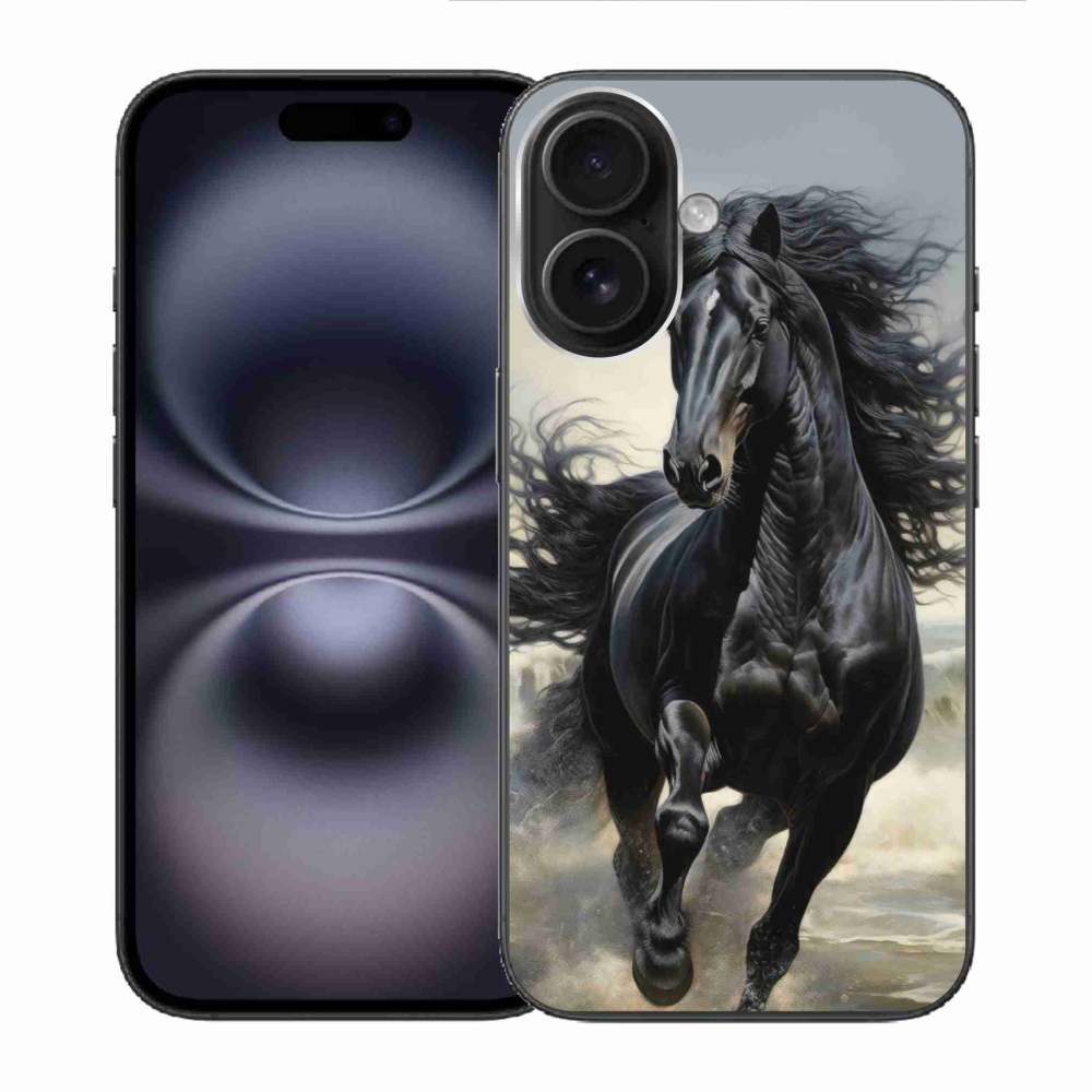 mmCase gél tok az iPhone 16-hoz – futó fekete ló
