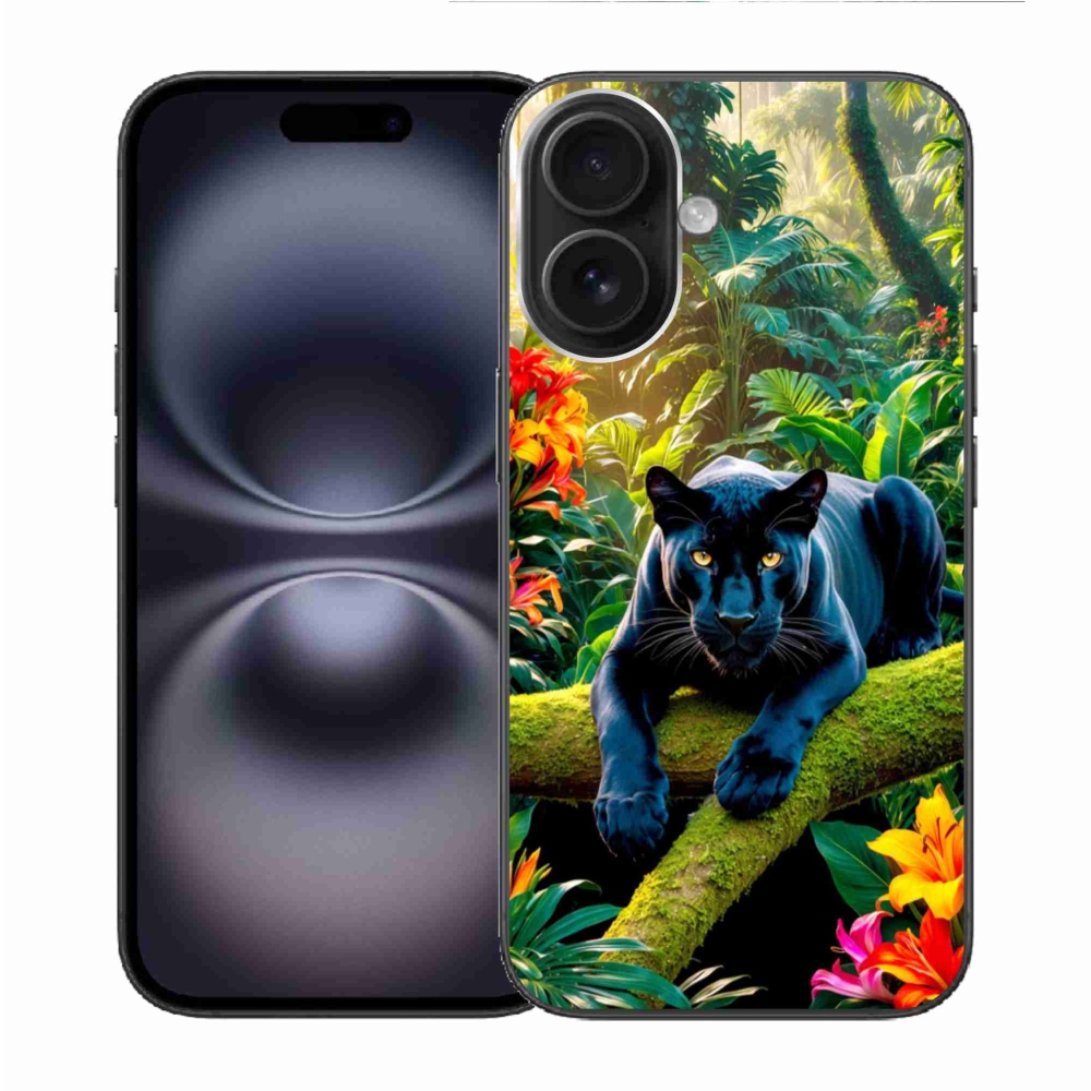 Gél borítás mmCase iPhone 16 készülékhez - fekete párduc a dzsungelben