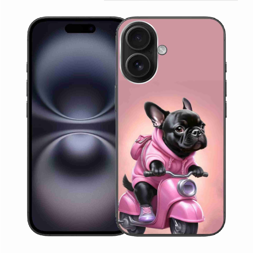 Gél borítás mmCase iPhone 16-hoz - Francia bulldog egy robogón