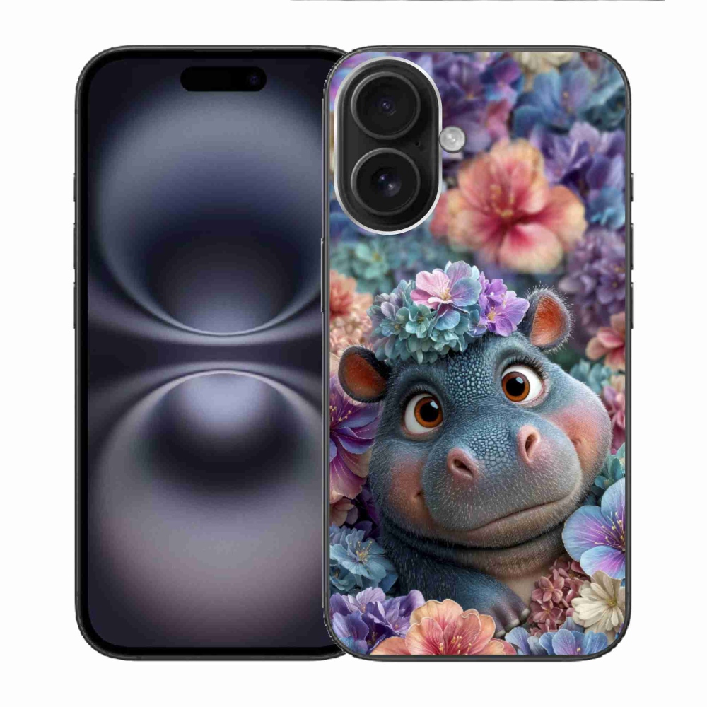 mmCase gél tok az iPhone 16-hoz – virágok között úszó kis víziló