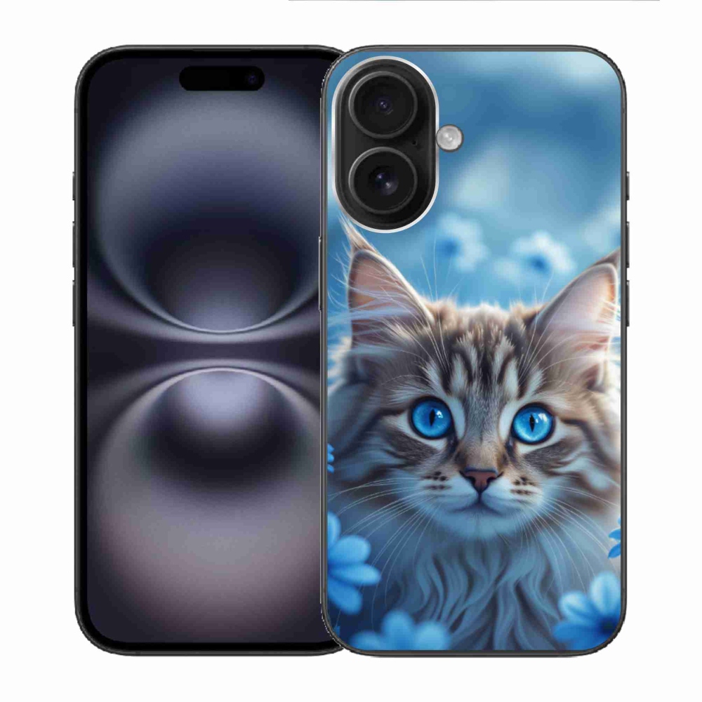 mmCase gél tok az iPhone 16-hoz – kiscica kék virágok között