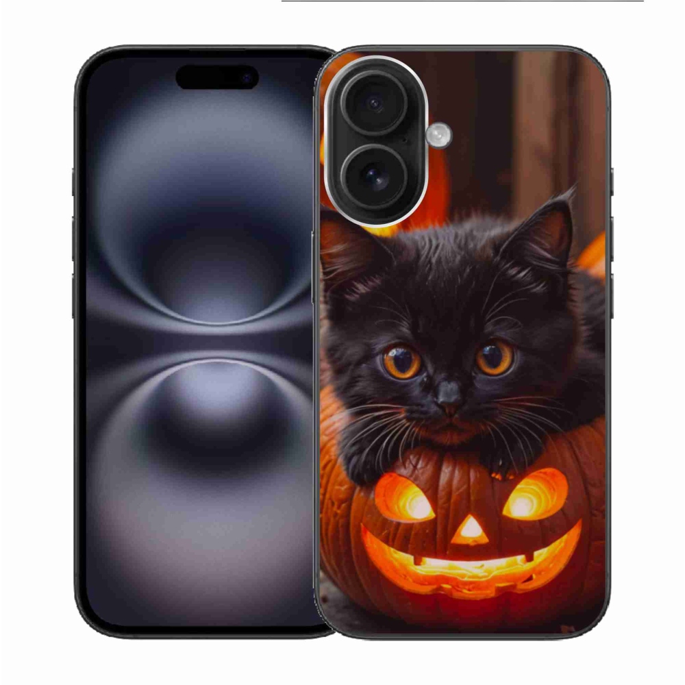 Gél borítás mmCase iPhone 16 készülékhez - cica és sütőtök