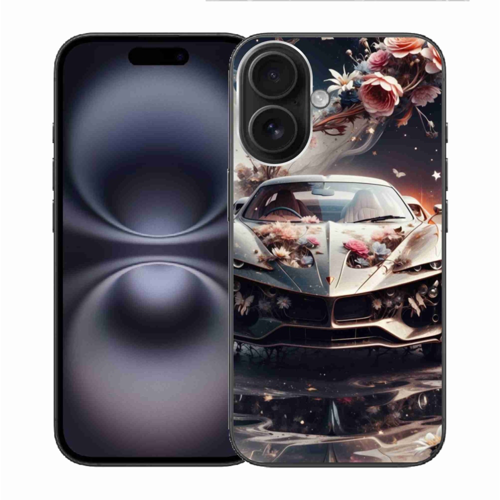 Gél borítás mmCase iPhone 16 készülékhez - virágos sportkocsi