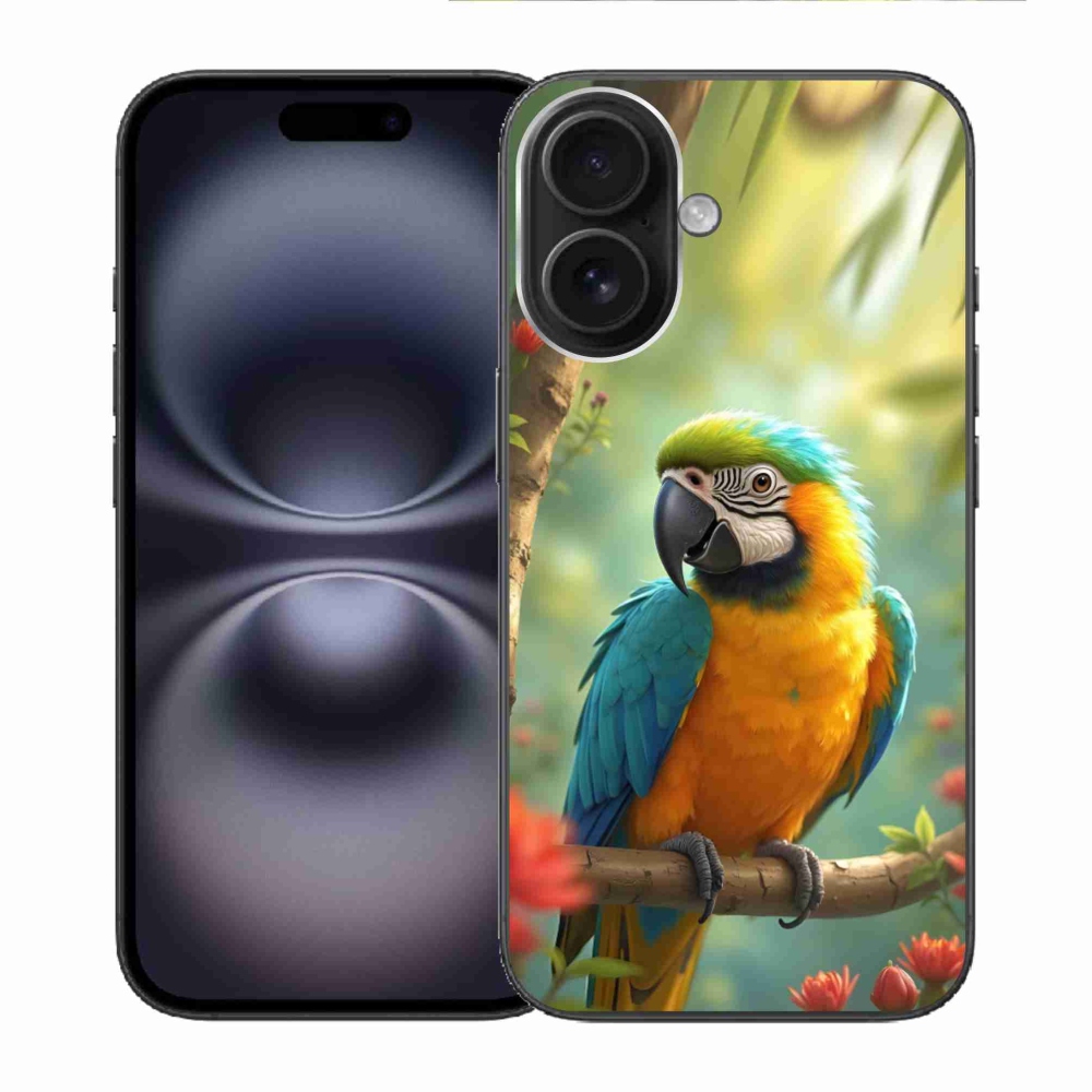 mmCase gél tok az iPhone 16-hoz – kék-sárga ara papagáj