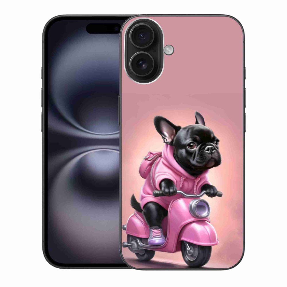 Gél borítás mmCase iPhone 16 Plus készülékhez - Francia bulldog robogón
