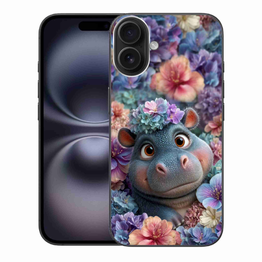mmCase gél tok az iPhone 16 Plus-hoz – virágok között úszó víziló