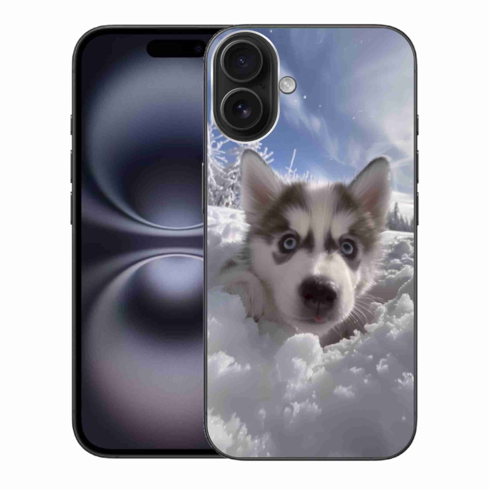 Zselés borítás mmCase iPhone 16 Plus készülékhez - husky a hóban