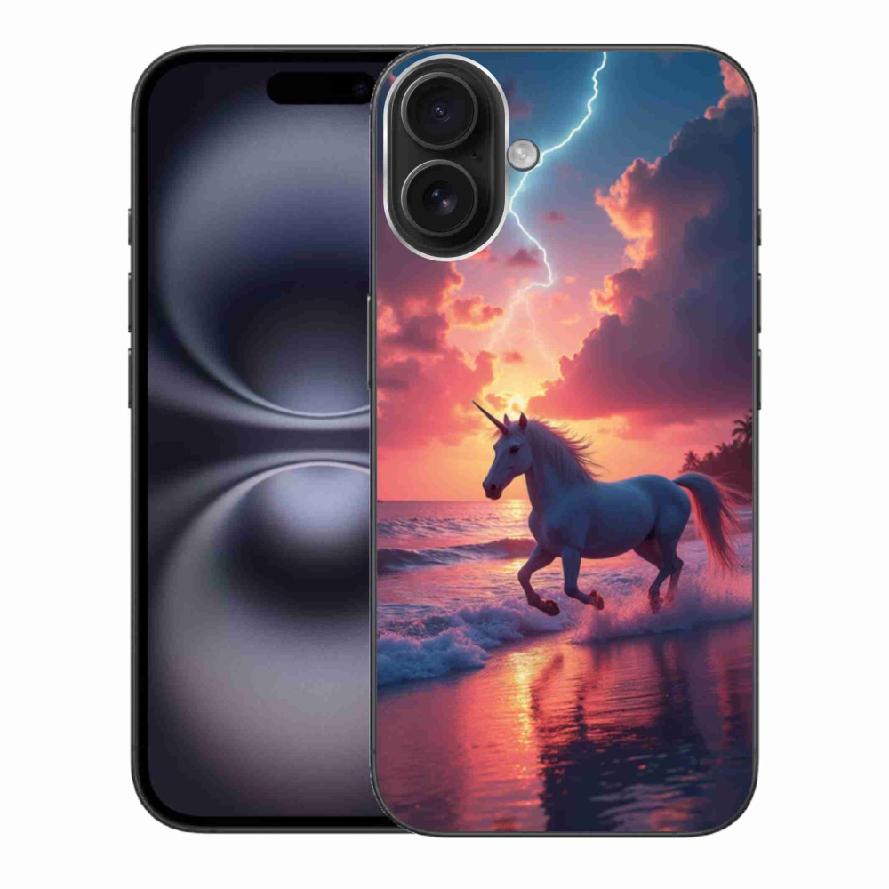 Zselés borítás mmCase iPhone 16 Plus készülékhez - egyszarvú a tengerparton