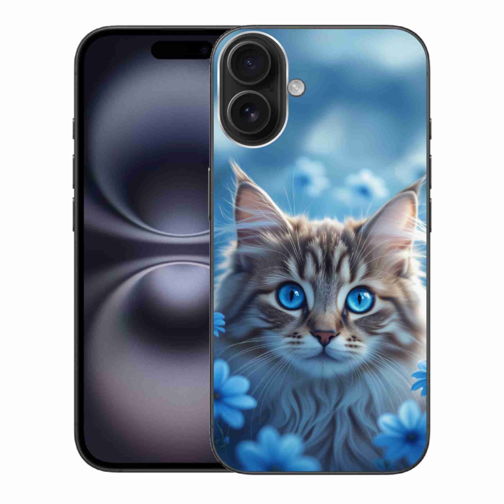mmCase gél tok az iPhone 16 Plus-hoz – kiscica kék virágok között