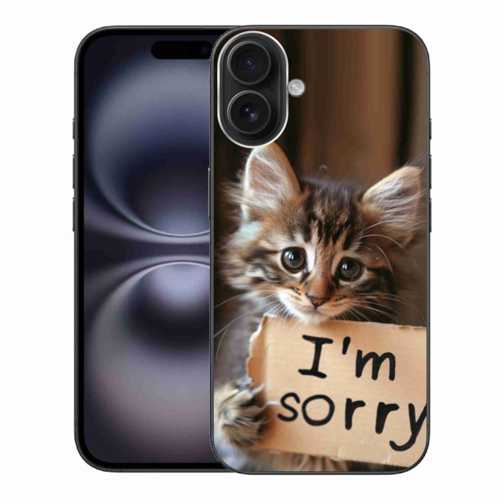 Zselés borítás mmCase iPhone 16 Plus készülékhez - macska bocsánatkérése