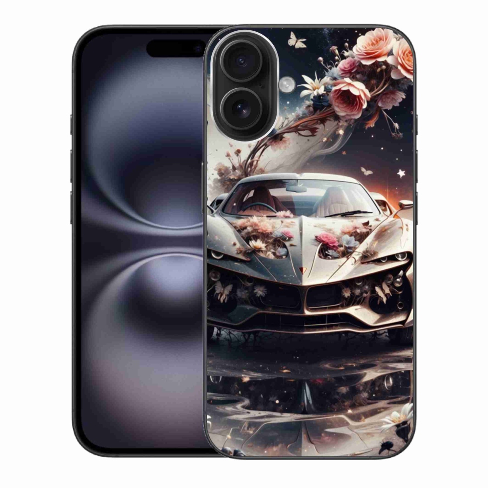 Zselés borítás mmCase iPhone 16 Plus készülékhez - virágos sportkocsi