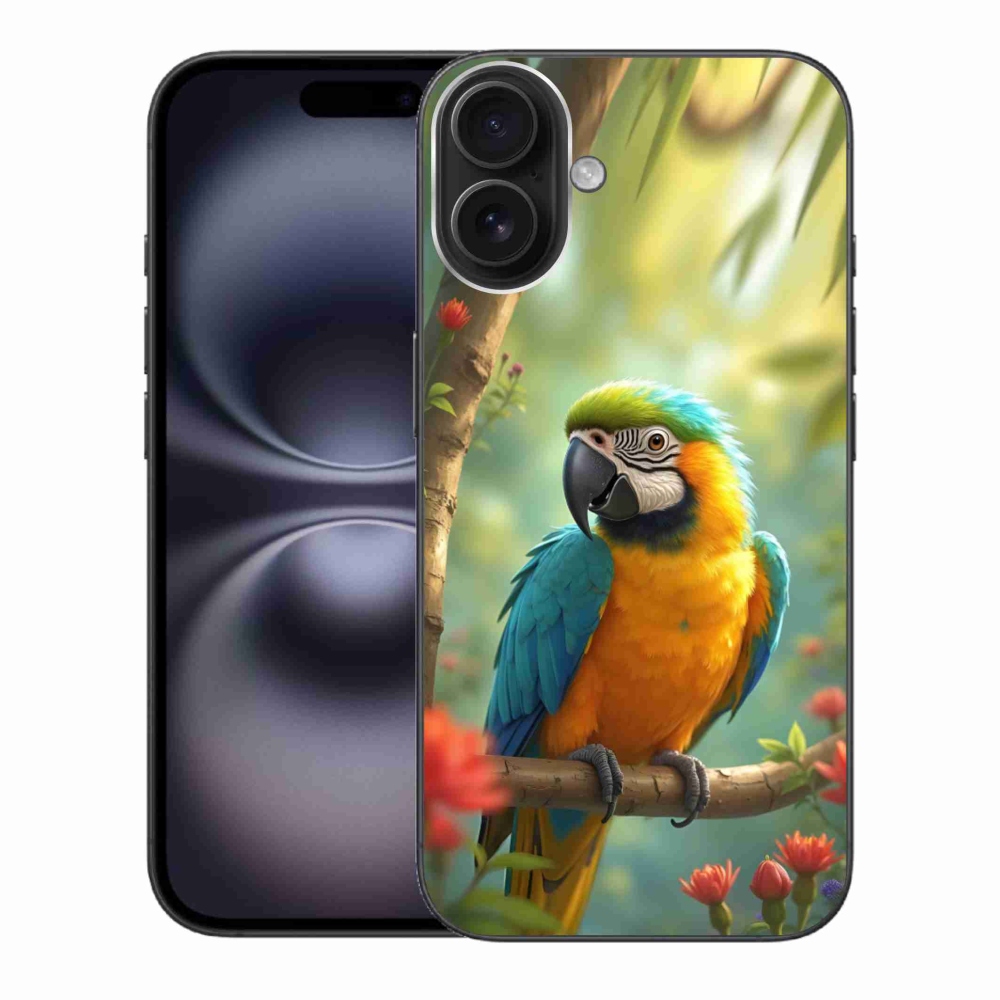 mmCase gél tok az iPhone 16 Plus-hoz – kék-sárga ara papagáj