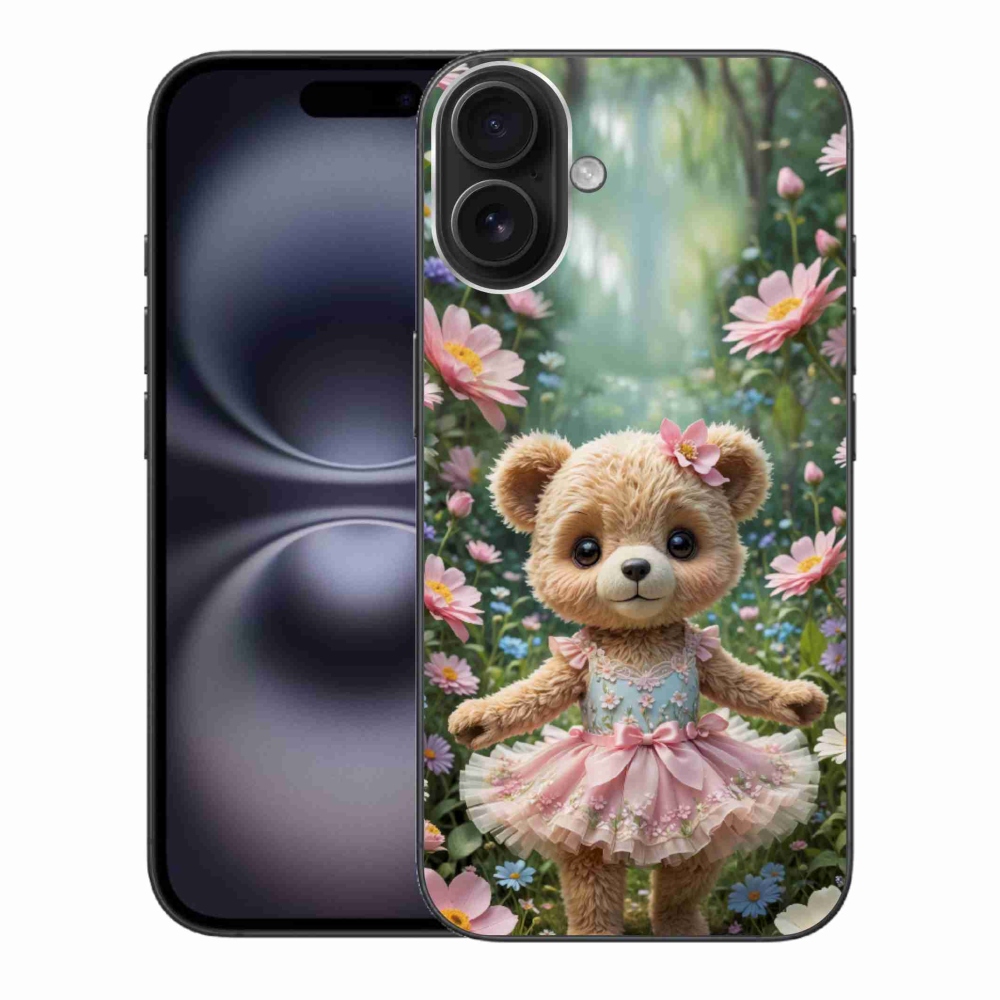 mmCase gél tok az iPhone 16 Plus-hoz – aranyos mackó virágok között