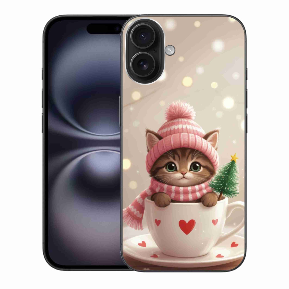 mmCase gél tok az iPhone 16 Plus-hoz – karácsonyi cica csészében