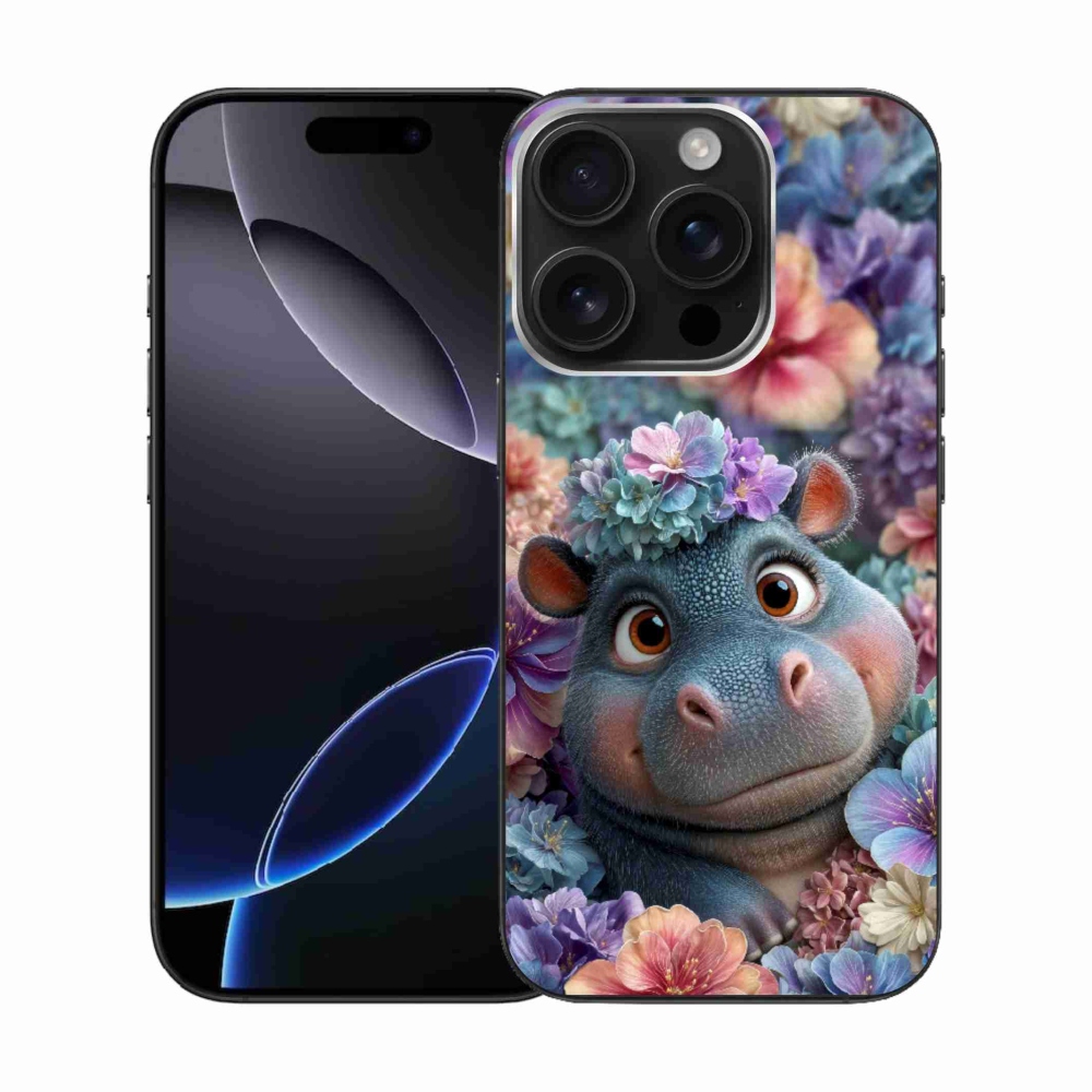 mmCase gél tok az iPhone 16 Pro-hoz – virágok között úszó víziló