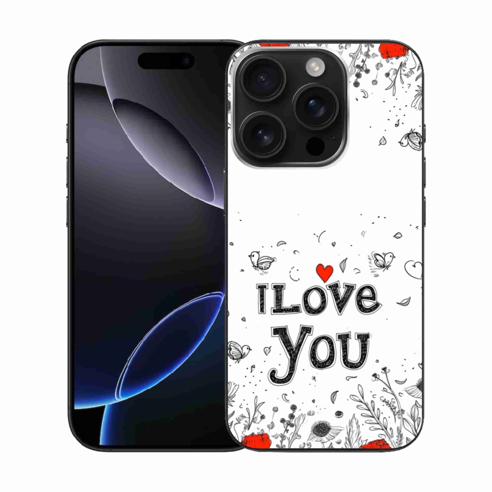 Gél borítás mmCase iPhone 16 Pro készülékhez - I love you fehér háttérrel