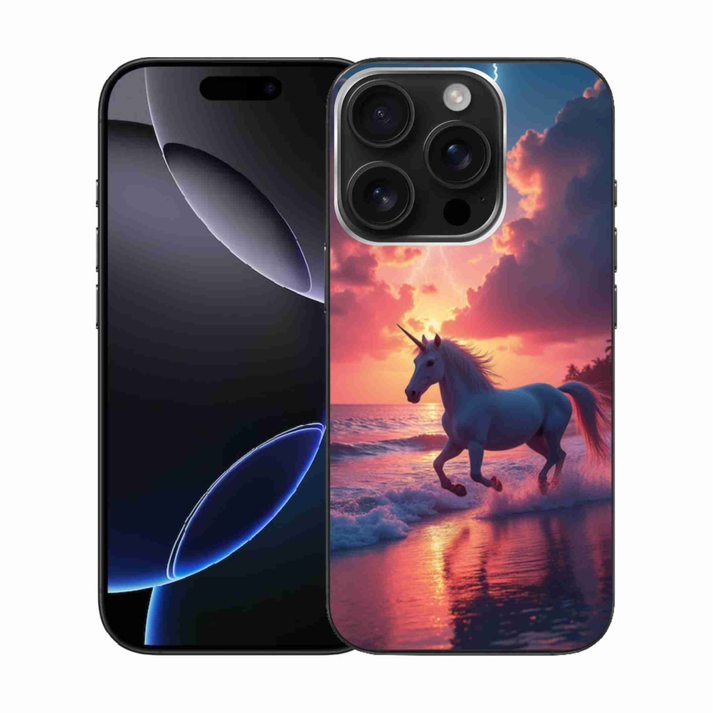 Zselés borítás mmCase iPhone 16 Pro készülékhez - egyszarvú a tengerparton
