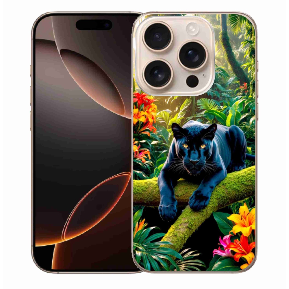 Zselés borítás mmCase iPhone 16 Pro Max készülékhez - fekete párduc a dzsungelben