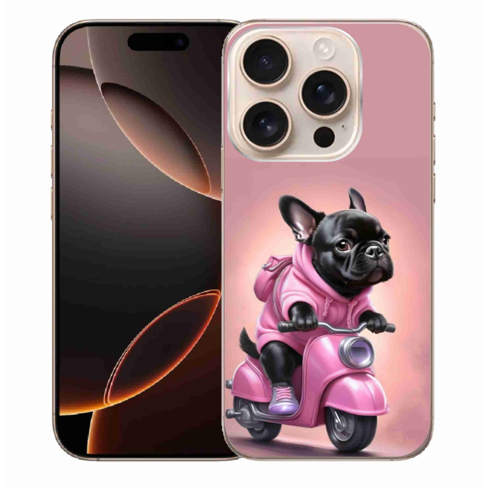 Zselés borítás mmCase iPhone 16 Pro Max készülékhez - Francia bulldog egy robogón
