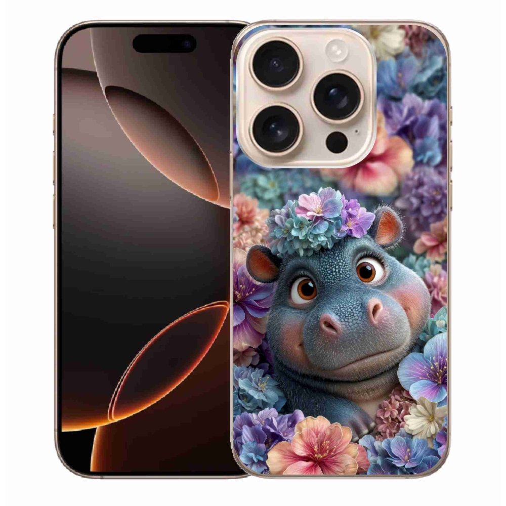 mmCase gél tok az iPhone 16 Pro Max-hoz – virágokkal díszített víziló