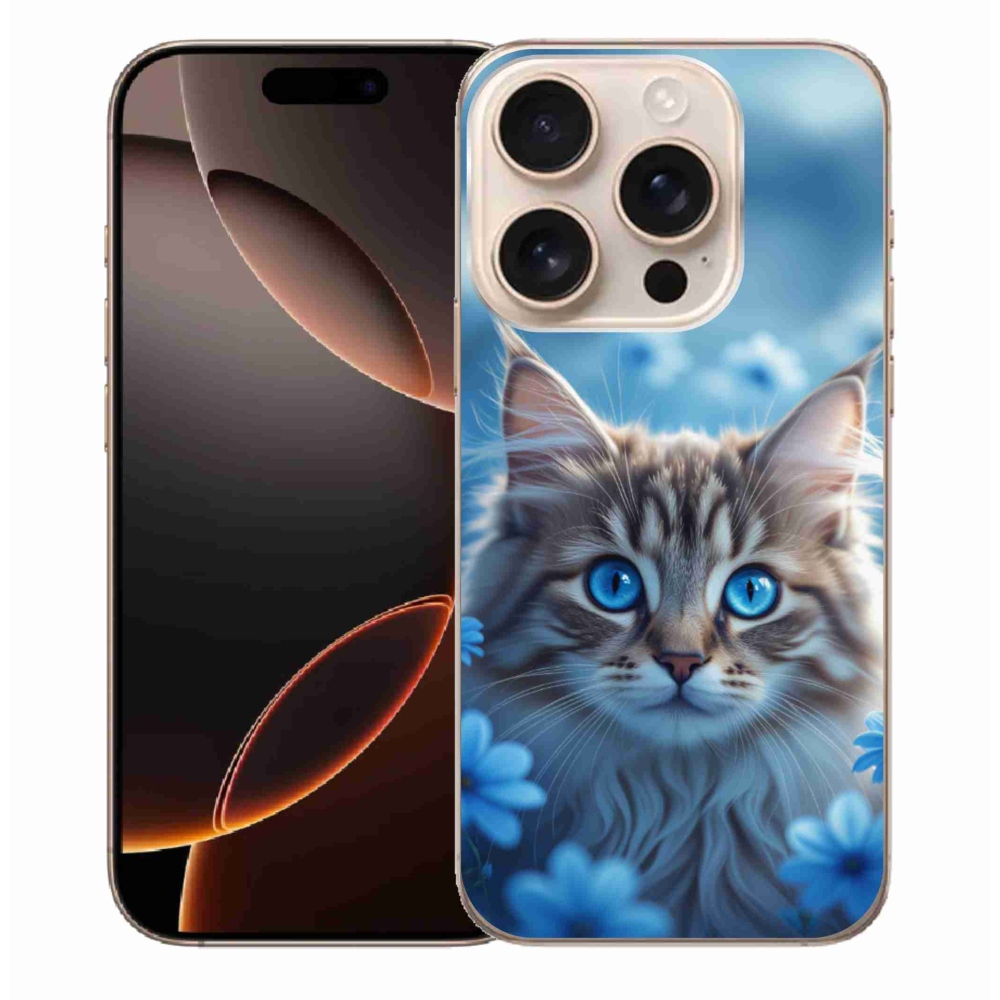 mmCase gél tok az iPhone 16 Pro Max-hoz – kiscica kék virágok között