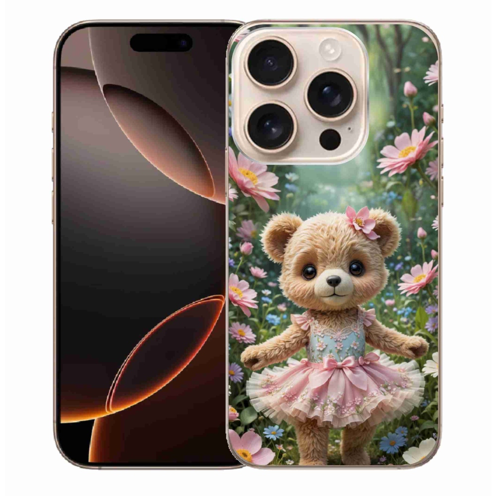 mmCase gél tok az iPhone 16 Pro Max-hoz – aranyos mackó virágok között