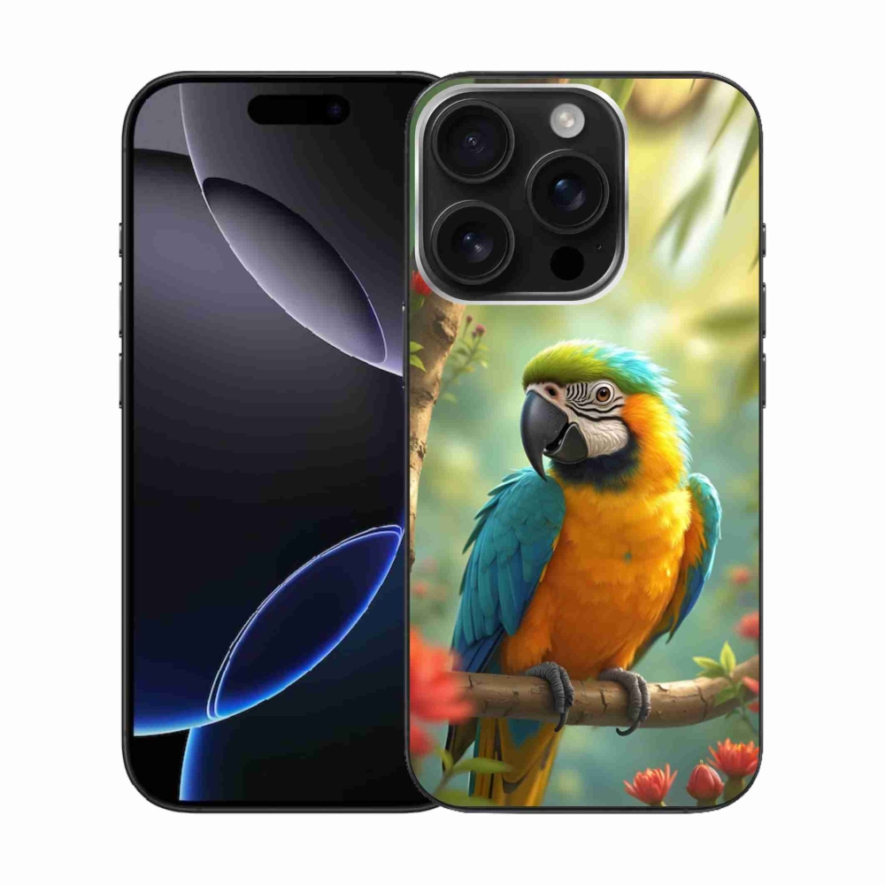 mmCase gél tok az iPhone 16 Pro-hoz – kék-sárga ara papagáj