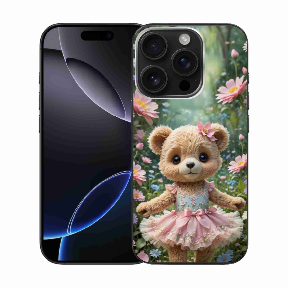 mmCase gél tok az iPhone 16 Pro-hoz – aranyos mackó virágok között