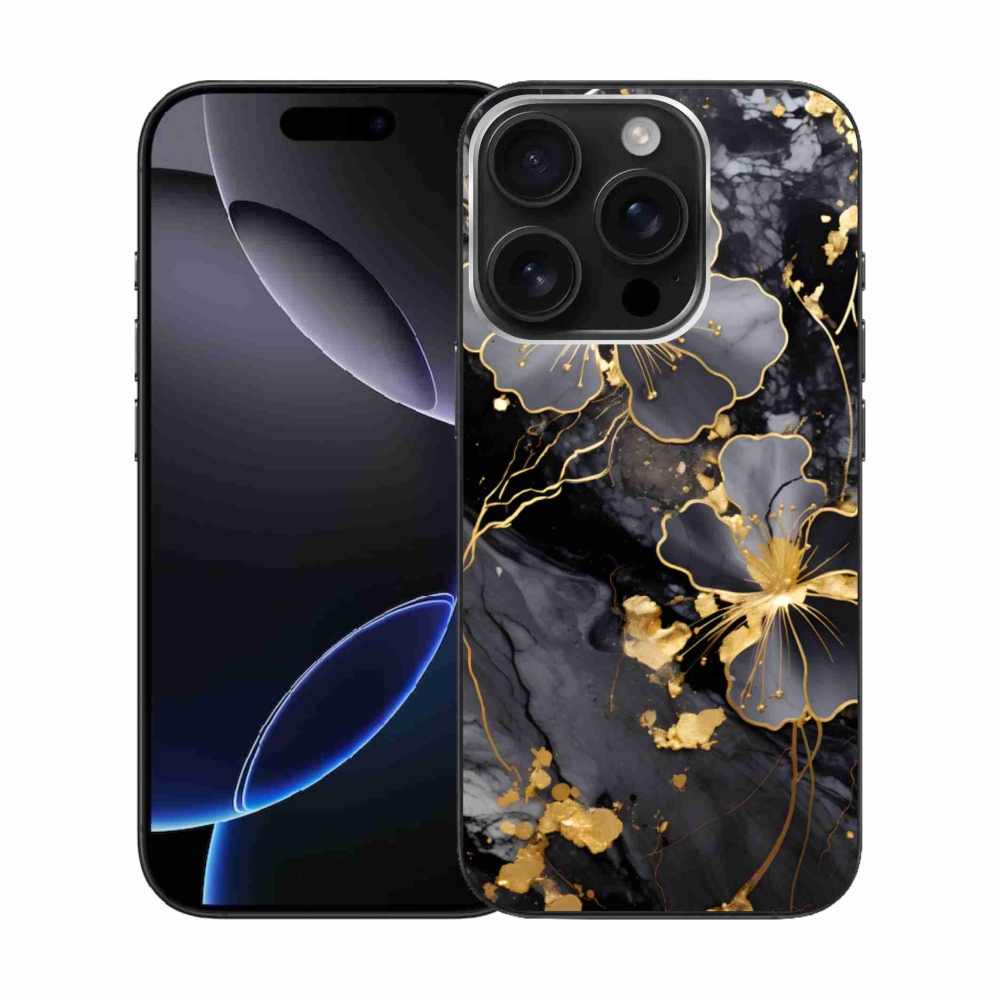 Gél borítás mmCase iPhone 16 Pro készülékhez - arany virágok