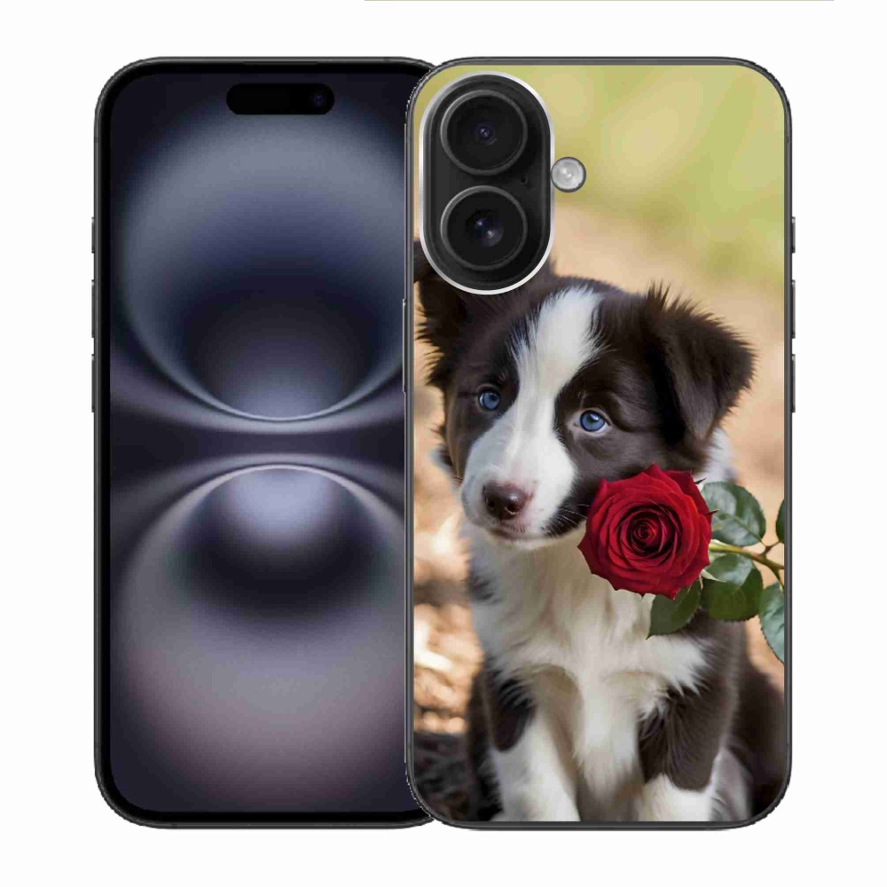 mmCase gél tok az iPhone 16-hoz – aranyos border collie rózsával