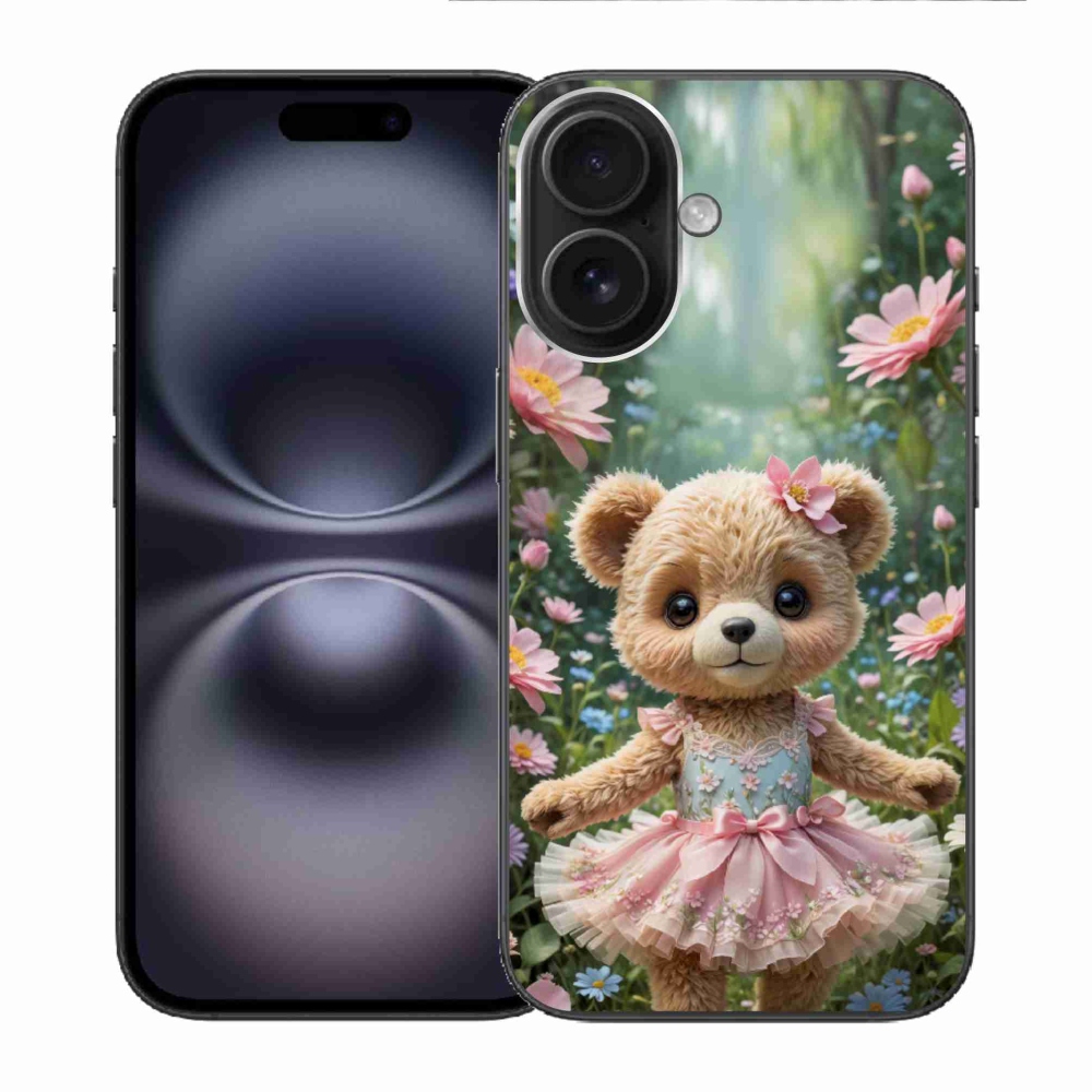 mmCase gél tok az iPhone 16-hoz – aranyos mackó virágok között