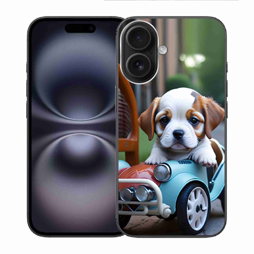 mmCase gél tok az iPhone 16-hoz – kiskutya egy retro autóban