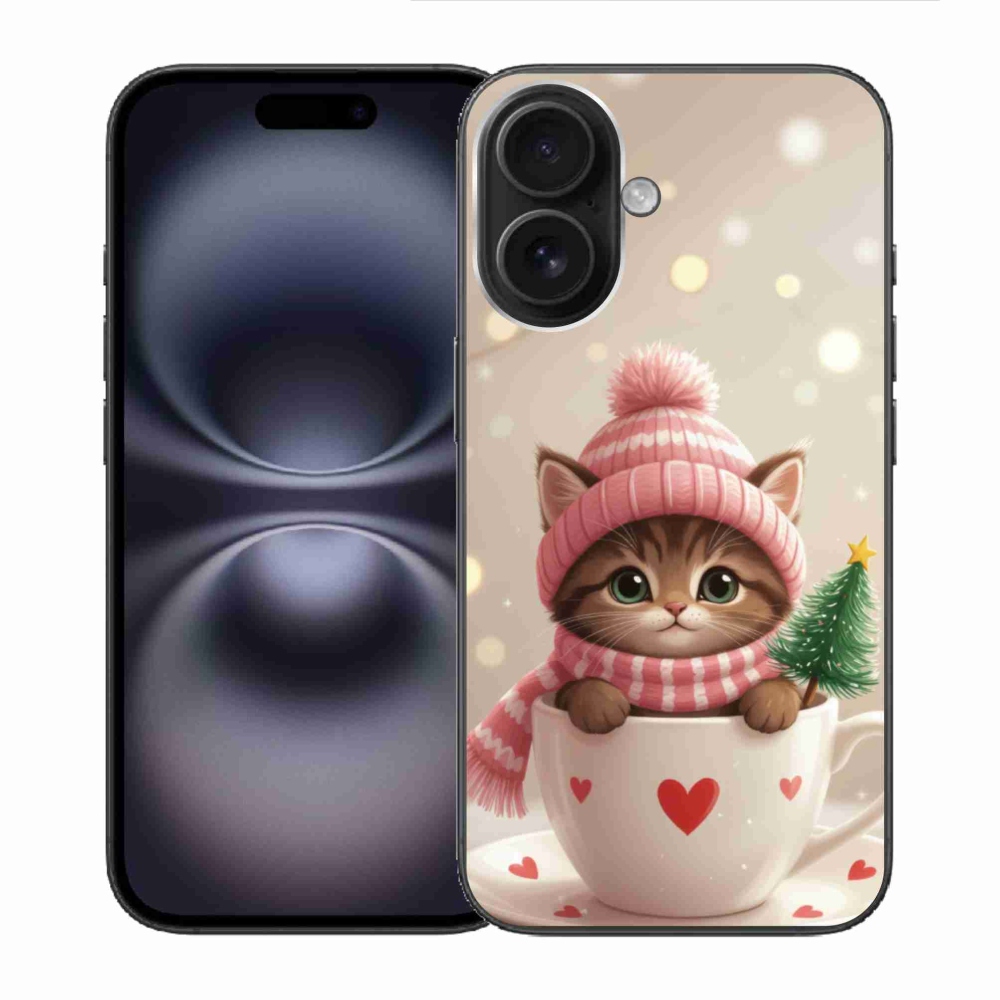 mmCase gél tok az iPhone 16-hoz – karácsonyi cica egy csészében