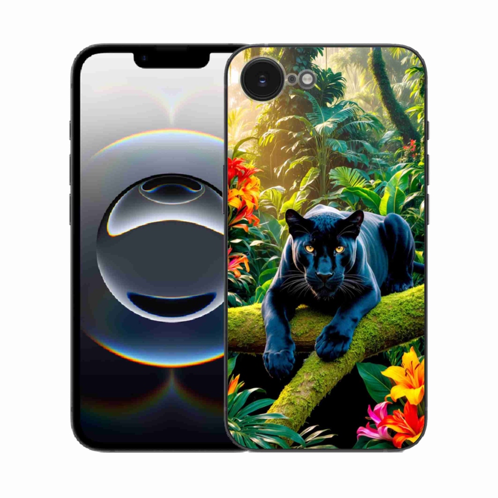 Zselés borítás mmCase iPhone 16e készülékhez - fekete párduc a dzsungelben