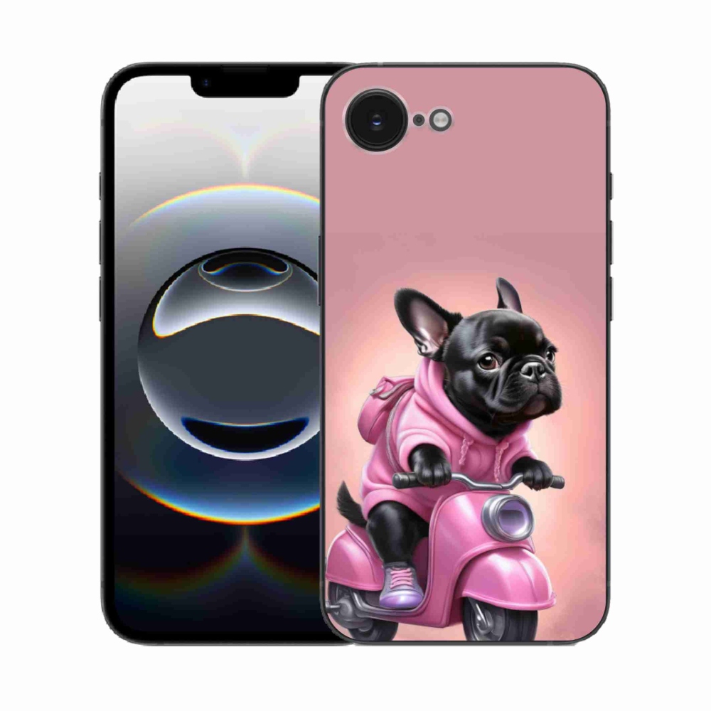 Gél borítás mmCase iPhone 16e készülékhez - Francia bulldog egy robogón