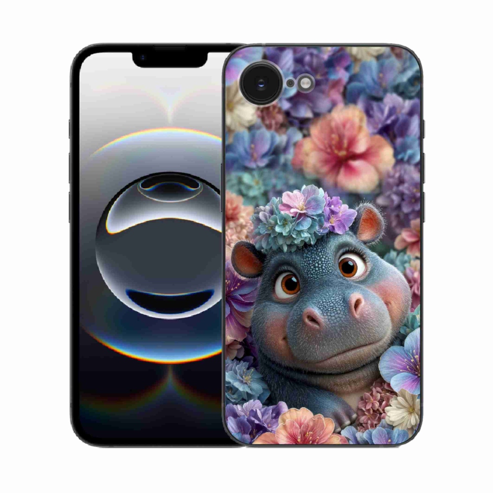 mmCase gél tok az iPhone 16e-hez – virágokkal díszített kis víziló