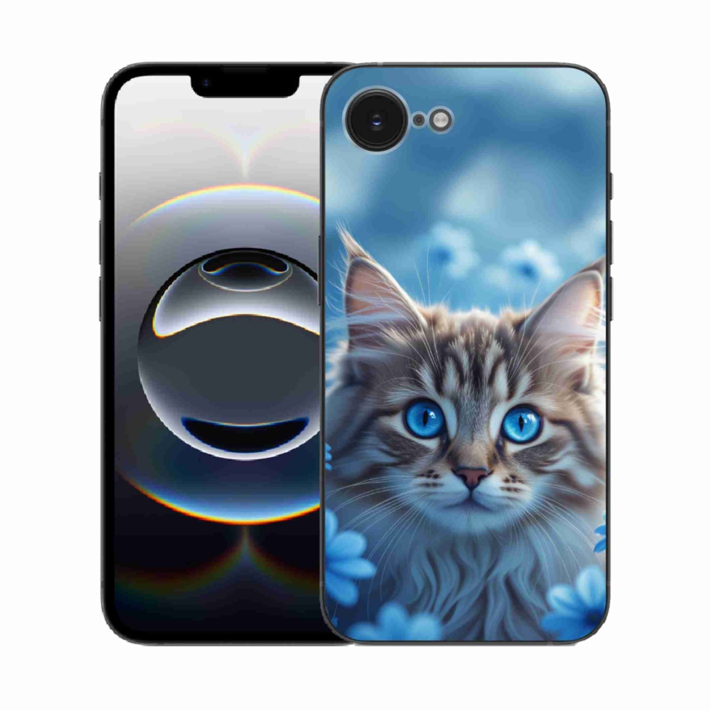 mmCase gél tok az iPhone 16e-hez – kiscica kék virágokkal