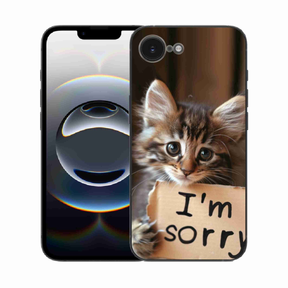 Zselés borítás mmCase iPhone 16e készülékhez - macska bocsánatkérése