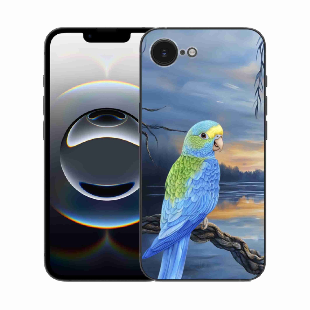 Zselés borítás mmCase iPhone 16e készülékhez - kék papagáj