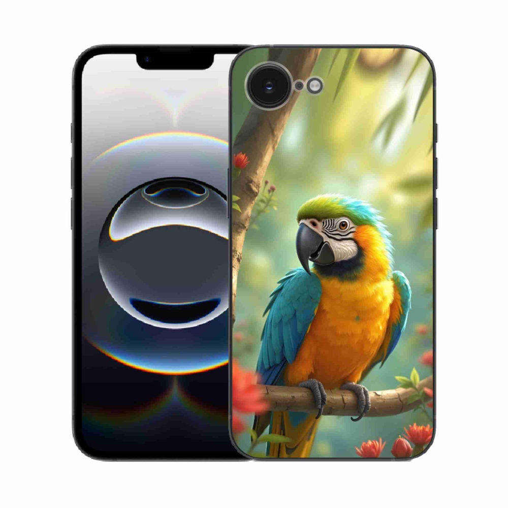 mmCase gél tok az iPhone 16e-hez – kék-sárga ara papagáj