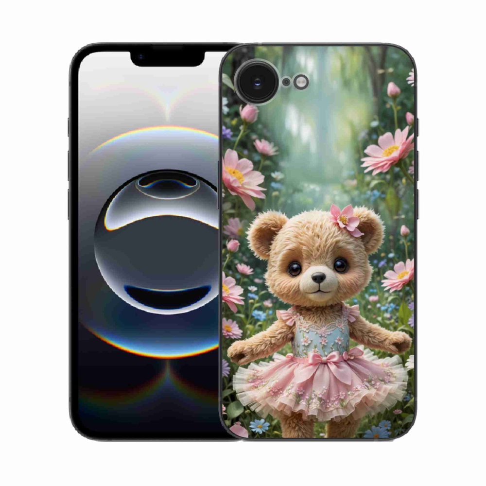 mmCase gél tok az iPhone 16e-hez – aranyos mackó virágok között