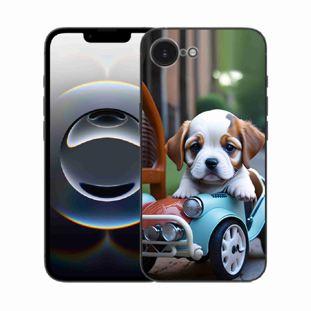 mmCase gél tok az iPhone 16e-hez – kiskutya retro autóban