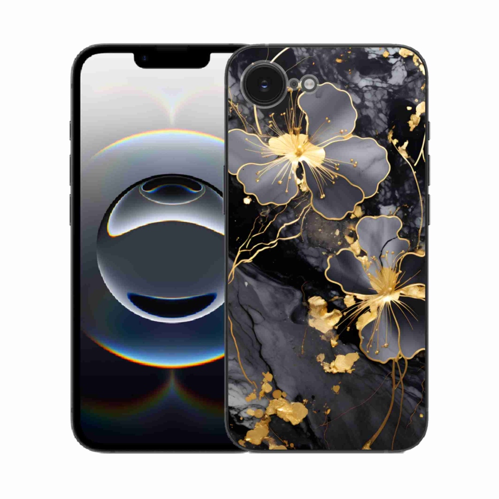 Zselés borítás mmCase iPhone 16e készülékhez - arany virágok