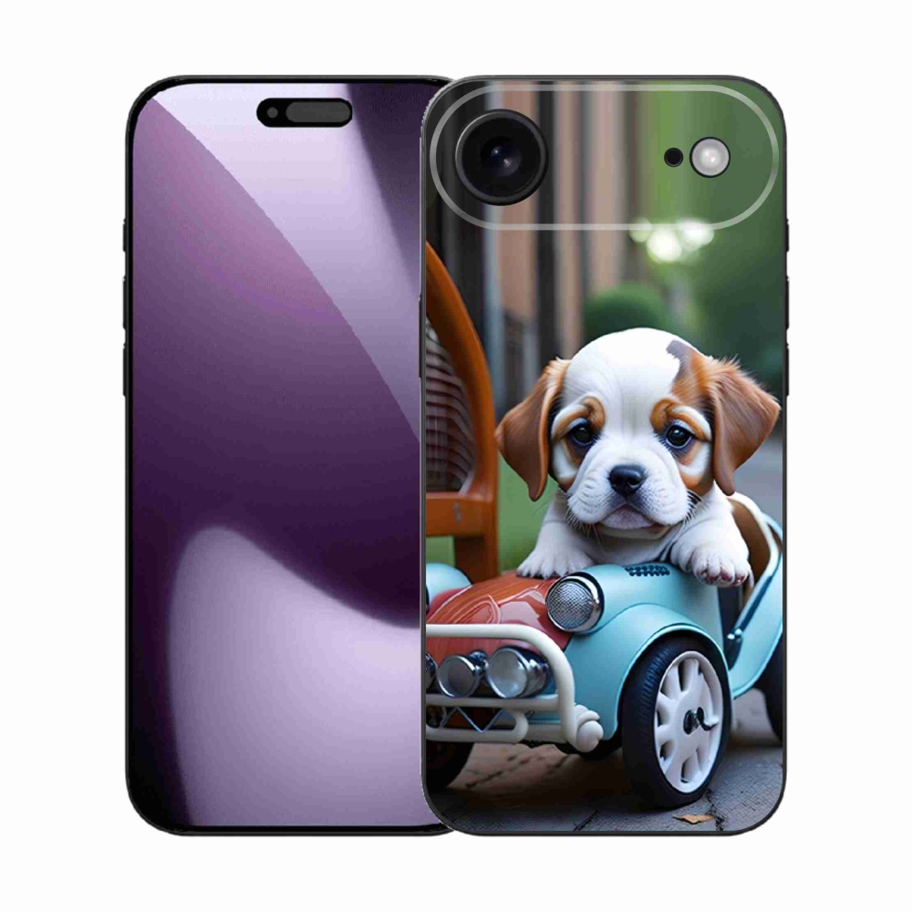 mmCase gél tok az iPhone 17 Air-hez – kiskutya egy retro autóban