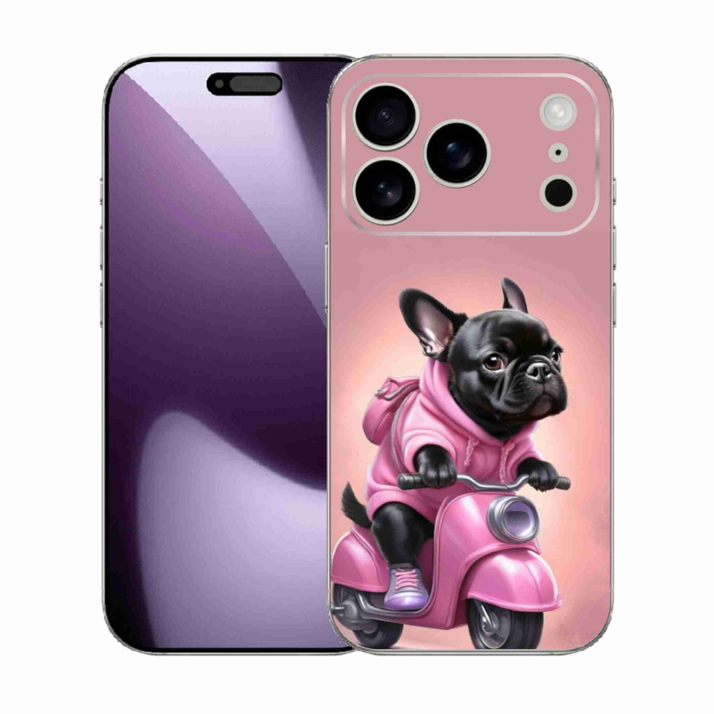 Gél borítás mmCase iPhone 17 Pro készülékhez - Francia bulldog egy robogón