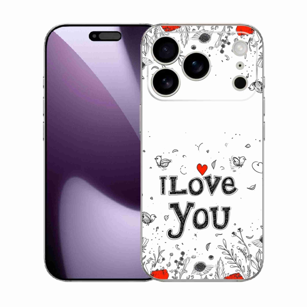 Gél borítás mmCase iPhone 17 Pro készülékhez - I love you fehér háttérrel