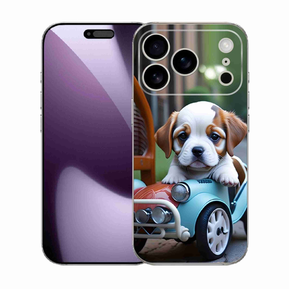 mmCase gél tok az iPhone 17 Pro-hoz – kiskutya egy retro autóban