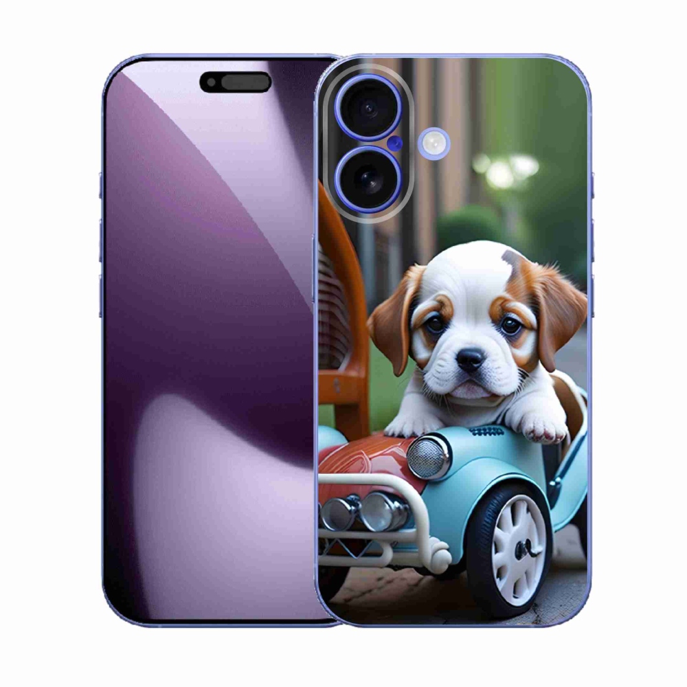 mmCase gél tok az iPhone 17-hez – kiskutya egy retro autóban