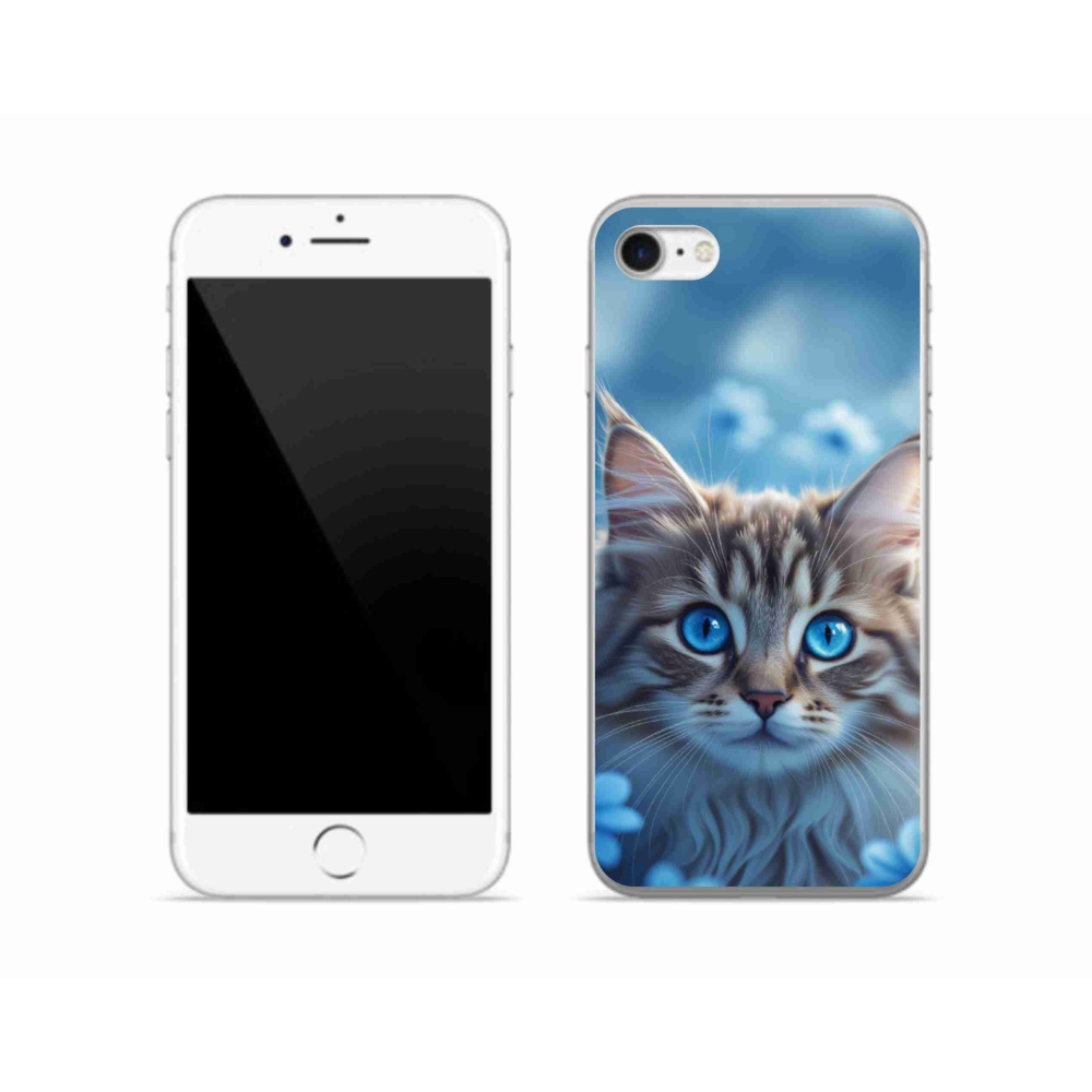 mmCase gél tok az iPhone SE (2020) készülékhez – kiscica kék virágokkal